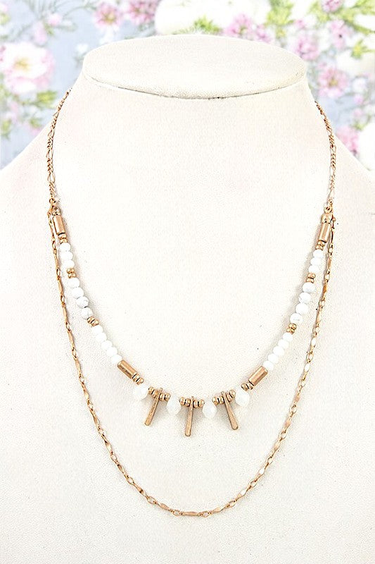 MIX BEAD FRINGE BAR LAYERED NECKLACE