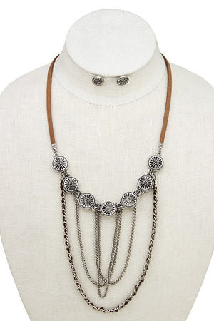 ETCHED DISK CHAIN DRAPPED NECKLACE SET