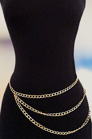 TRIPLE LAYERED GOLD CHAIN FASHION BELT