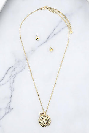 TEXTURED ROUND PENDANT NECKLACE SET