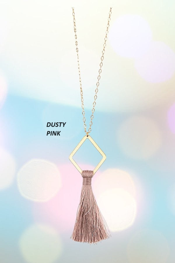 ELONGATED DIAMOND TASSEL PENDANT NECKLACE SET