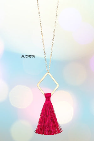 ELONGATED DIAMOND TASSEL PENDANT NECKLACE SET