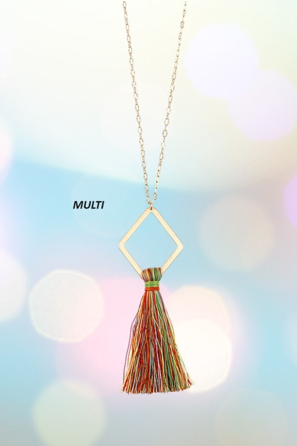 ELONGATED DIAMOND TASSEL PENDANT NECKLACE SET