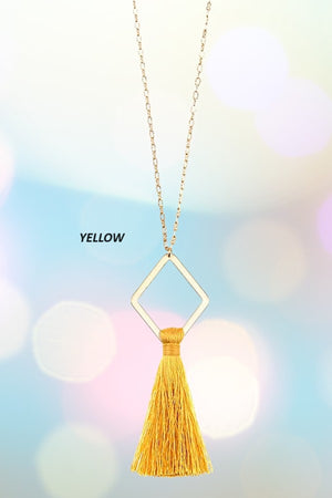 ELONGATED DIAMOND TASSEL PENDANT NECKLACE SET