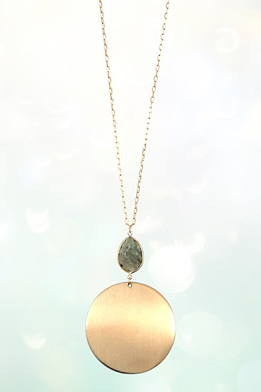 ROUND POLISHED DISK PENDANT LONG NEKLACE