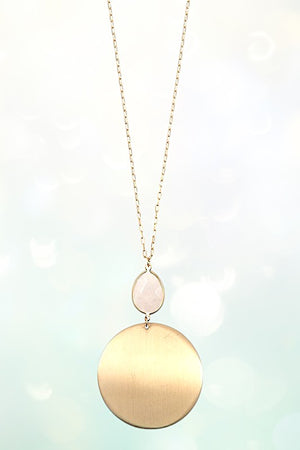 ROUND POLISHED DISK PENDANT LONG NEKLACE