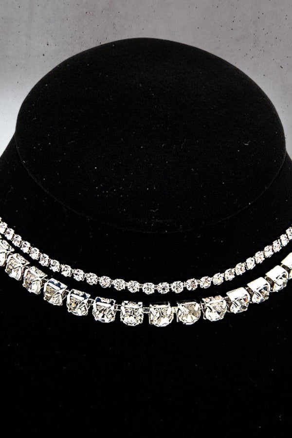 DOUBLE ROW RHINESTONE PAVE CHOKER NECKLACE