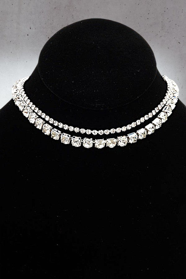 DOUBLE ROW RHINESTONE PAVE CHOKER NECKLACE
