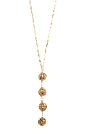 TRIPLE ORB GEM PAVE PENDANT LONG NECKLACE SET