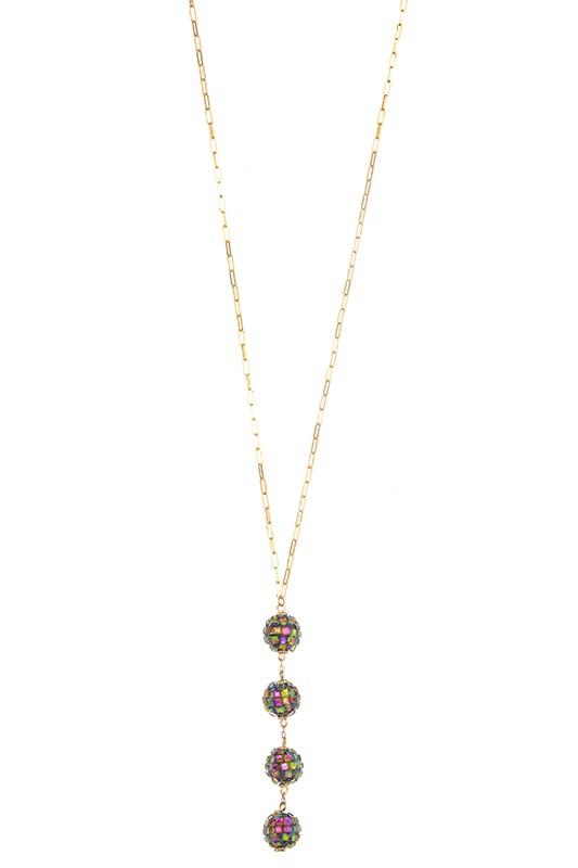 TRIPLE ORB GEM PAVE PENDANT LONG NECKLACE SET