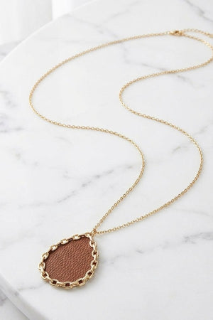 FRAMED TEARDROP PENDANT LONG NECKLACE
