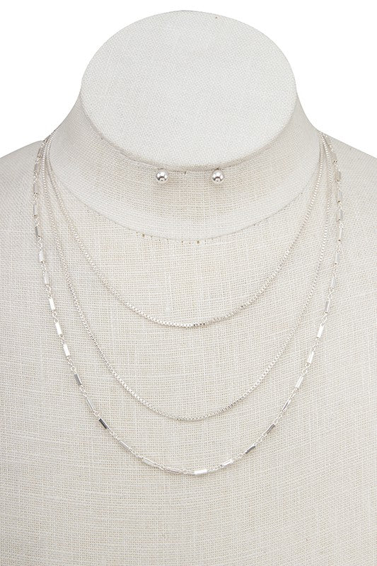 LAYERED RECTANGLE STATION NECKLACE SET