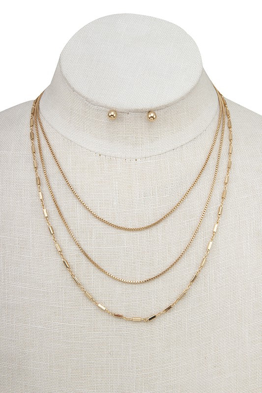 LAYERED RECTANGLE STATION NECKLACE SET