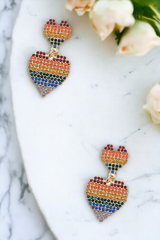 Multi Gem Double Heart Drop Earring