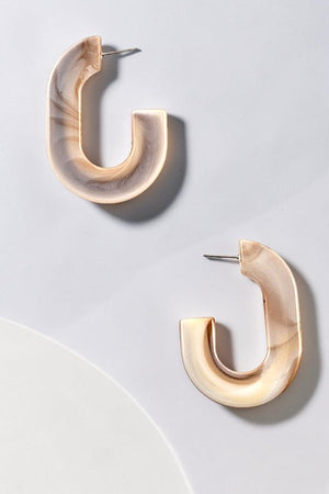 OVAL FLAT STONE SEMI HOOP EARRING