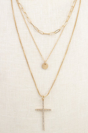 LAYERED CROSS PENDANT NECKLACE SET