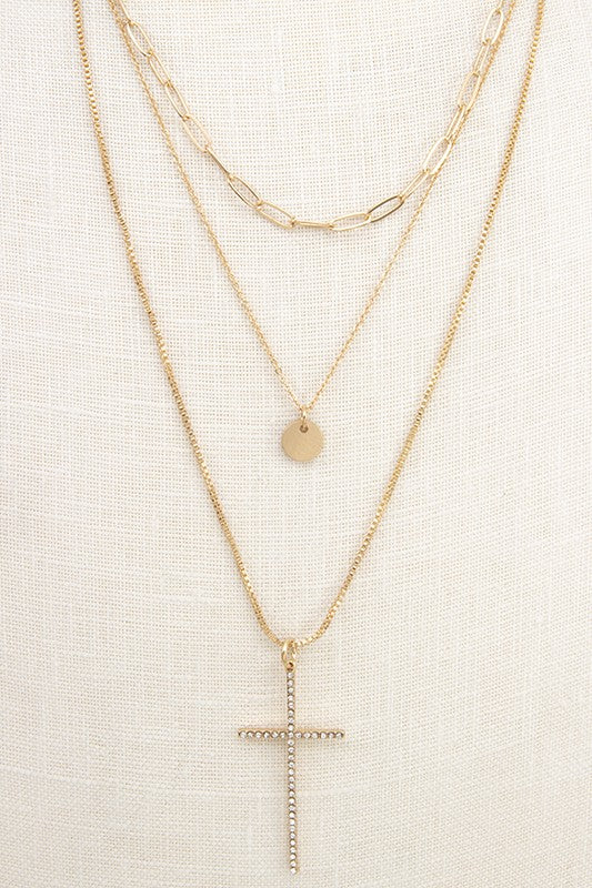 LAYERED CROSS PENDANT NECKLACE SET