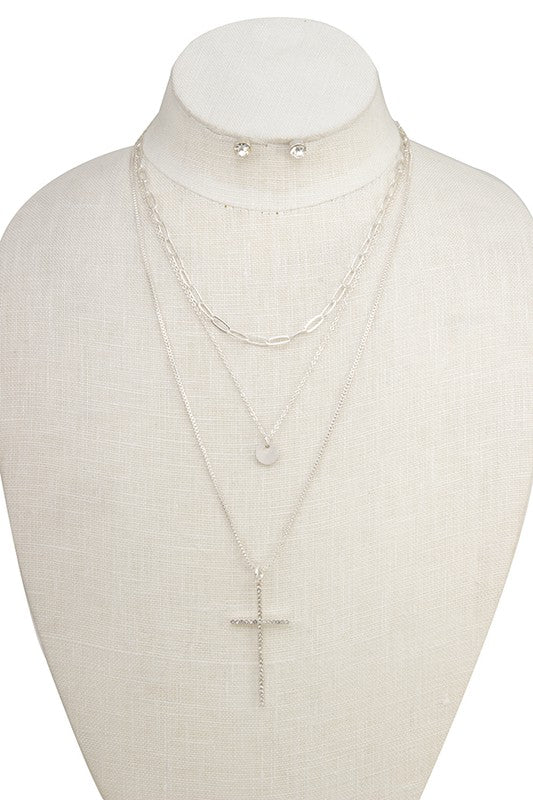 LAYERED CROSS PENDANT NECKLACE SET