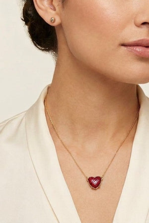 FACETED HEART PENDANT NECKLACE AND BALL STUD EARRING SET