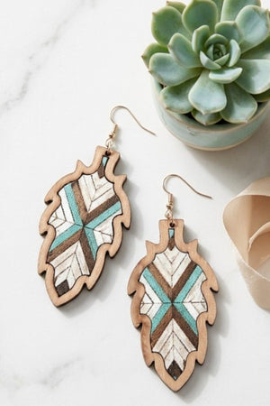 WOODEN LEAF PRINT DROP EARRING