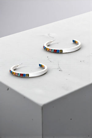 INSIDE OUT COLORFUL GEM PAVE SEMI HOOP EARRING
