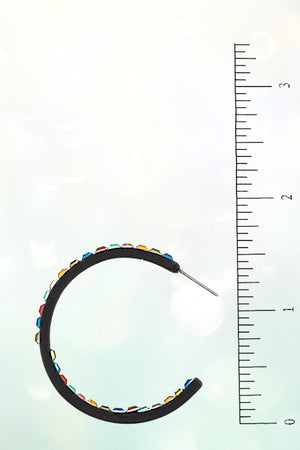 INSIDE OUT COLORFUL GEM PAVE SEMI HOOP EARRING