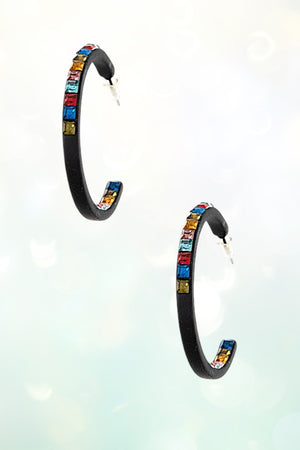 INSIDE OUT COLORFUL GEM PAVE SEMI HOOP EARRING