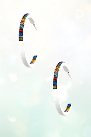 INSIDE OUT COLORFUL GEM PAVE SEMI HOOP EARRING