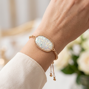 OVAL FRAMED GEMSTONE CHAIN SLIDER BRACELET