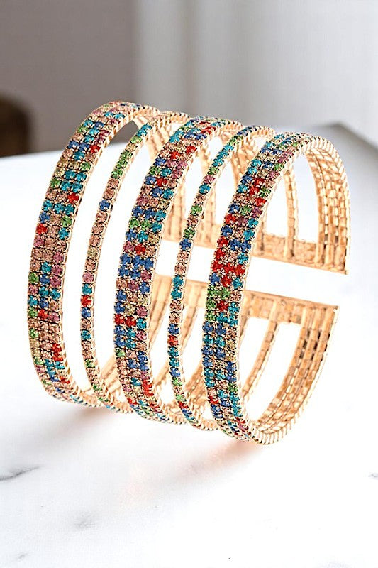 MULTI ROW RHINESTONE PAVE FLEX BRACELET