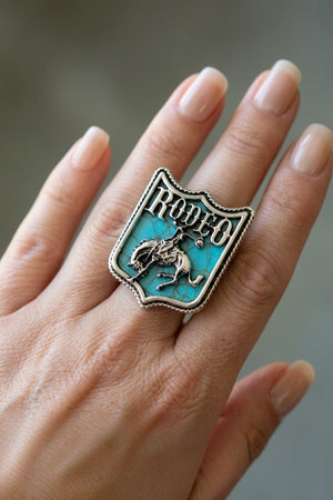 WESTERN TURQUOISE GEM INLAY RODEO STATEMENT CUFF RING