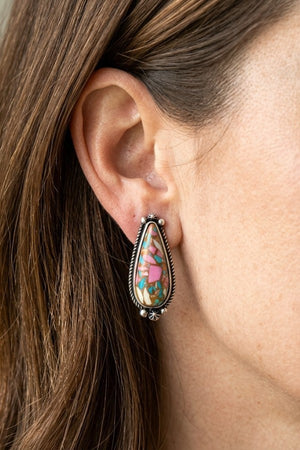 WESTERN COTTON CANDY STONE FRAMED TEARDROP POST EARRING