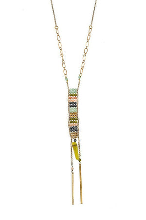 MULTI GEM BEAD FRINGE PENDANT NECKLACE SET