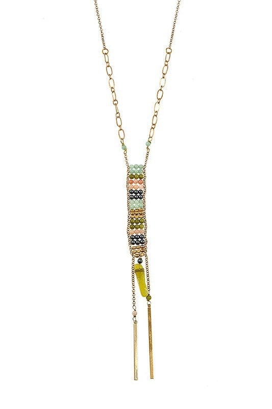 MULTI GEM BEAD FRINGE PENDANT NECKLACE SET