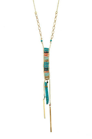 MULTI GEM BEAD FRINGE PENDANT NECKLACE SET