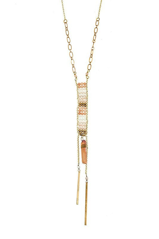 MULTI GEM BEAD FRINGE PENDANT NECKLACE SET