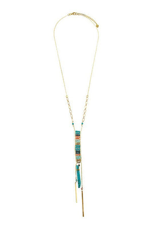 MULTI GEM BEAD FRINGE PENDANT NECKLACE SET