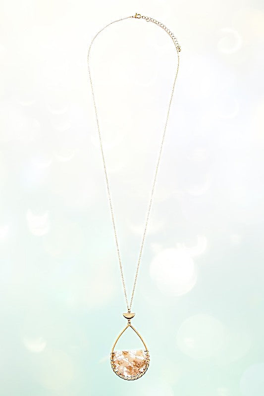 WIRED HALF STONE TEARDROP PENDANT NECKLACE