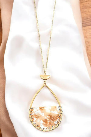 WIRED HALF STONE TEARDROP PENDANT NECKLACE
