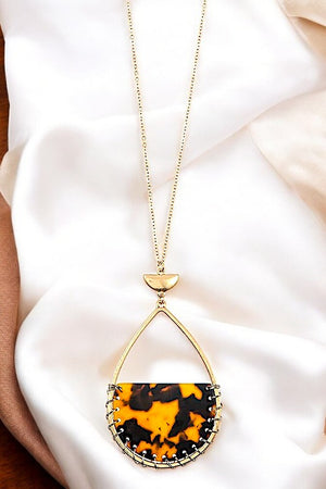WIRED HALF STONE TEARDROP PENDANT NECKLACE