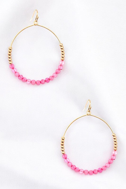 BEADED GEM HOOP DANGLE EARRING