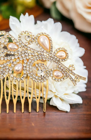 Pearl Rhinestone Pave Hair Comb