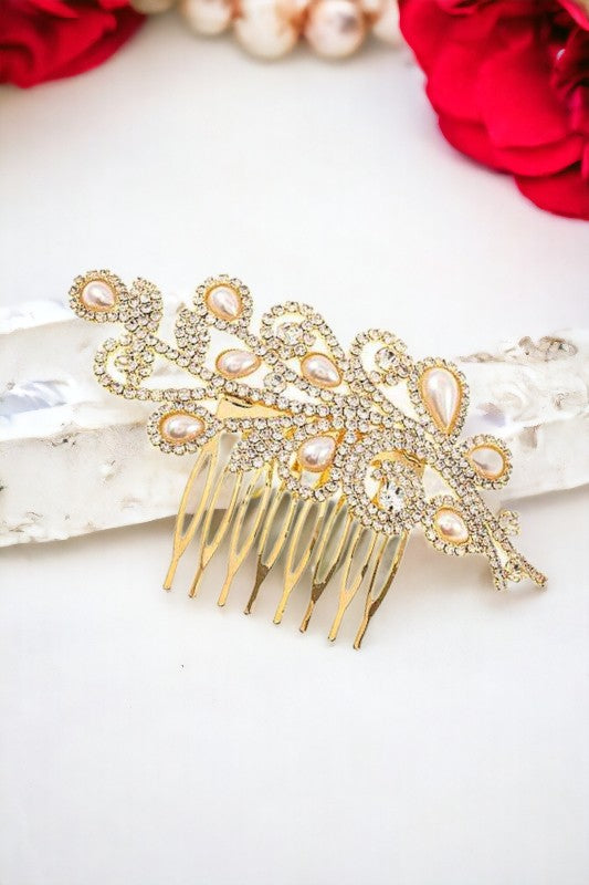 Pearl Rhinestone Pave Hair Comb