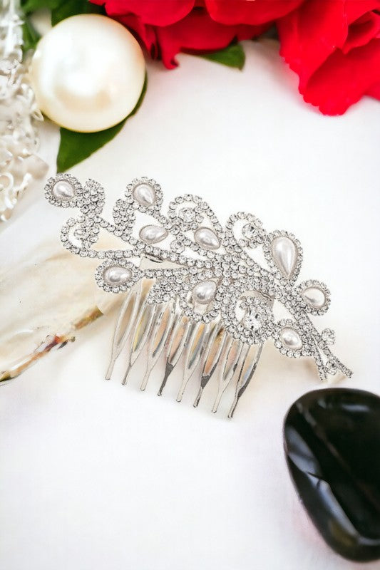 Pearl Rhinestone Pave Hair Comb