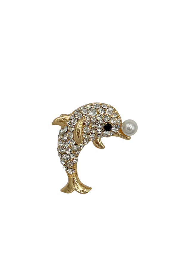 Rhinestone Pave Dolphin Brooch