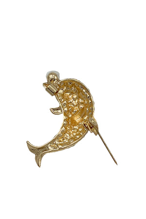 Rhinestone Pave Dolphin Brooch