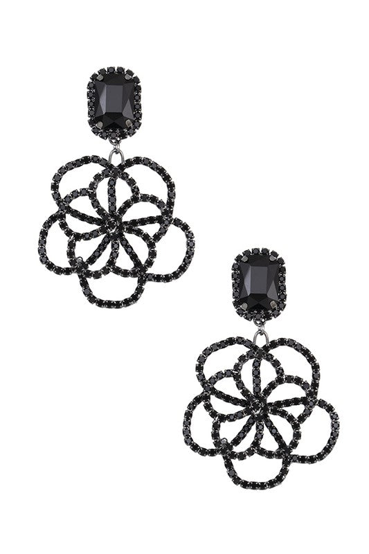 RHINESTONE PAVE FLORAL OUTLINE DROP EARRING