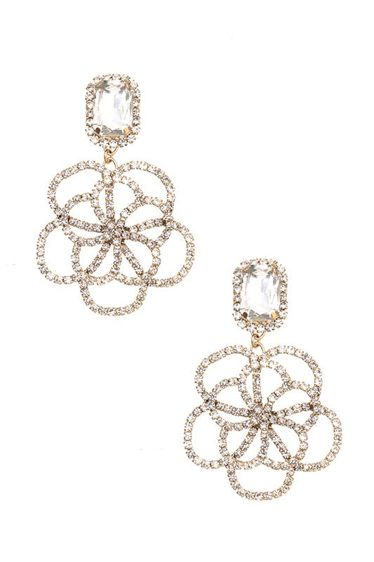 RHINESTONE PAVE FLORAL OUTLINE DROP EARRING