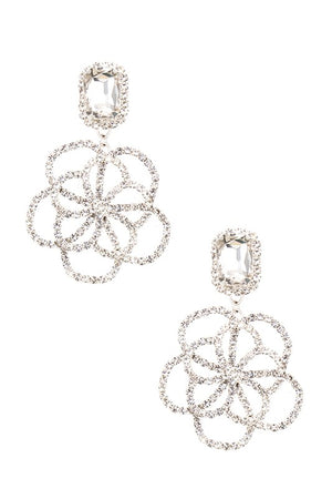 RHINESTONE PAVE FLORAL OUTLINE DROP EARRING