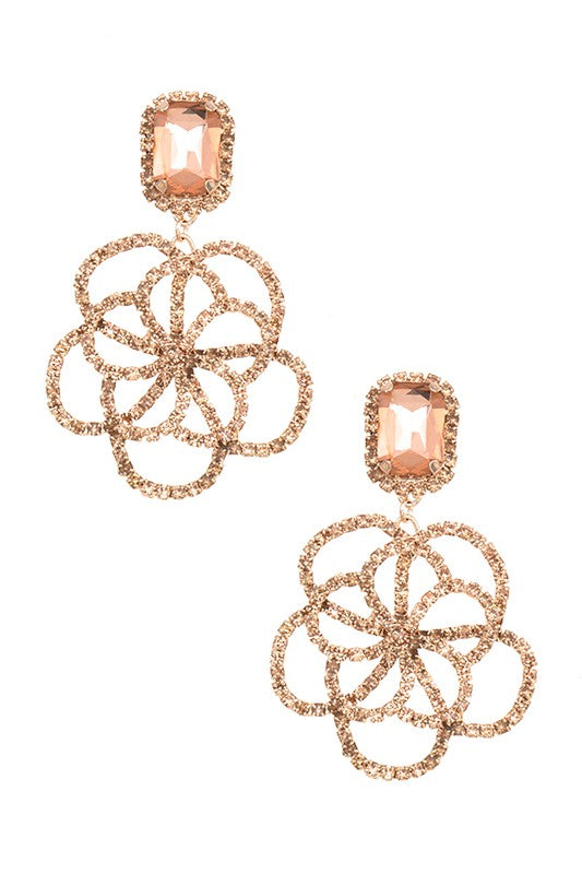 RHINESTONE PAVE FLORAL OUTLINE DROP EARRING